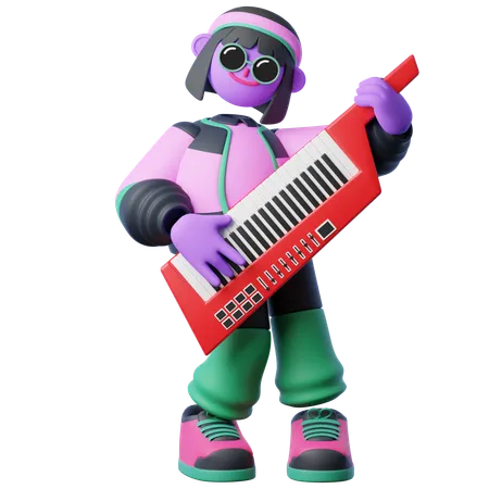 Playing Keytar  3D Illustration