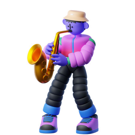 Playing Saxophone  3D Illustration