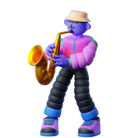 Playing Saxophone  3D Illustration