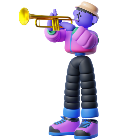 Playing Trumpet  3D Illustration