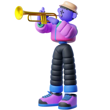 Playing Trumpet  3D Illustration