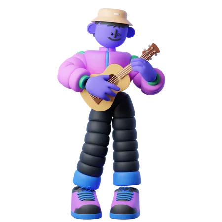 Playing Ukulele  3D Illustration