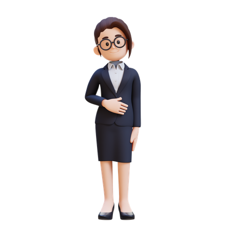 Pleased Businesswoman Keeps Hand On Belly Feels Full After Delicious Dinner  3D Illustration