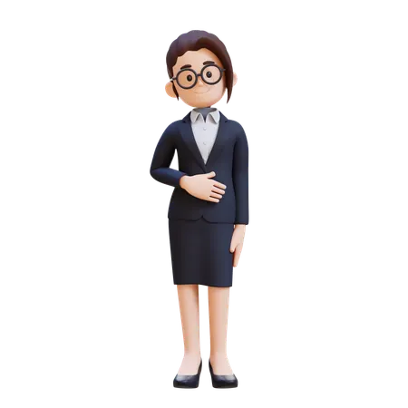 Pleased Businesswoman Keeps Hand On Belly Feels Full After Delicious Dinner  3D Illustration