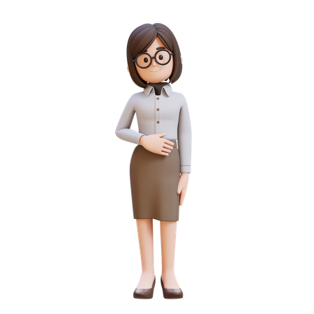 Pleased Businesswoman Keeps Hand On Belly Feels Full After Delicious Dinner  3D Illustration