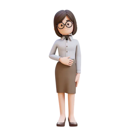 Pleased Businesswoman Keeps Hand On Belly Feels Full After Delicious Dinner  3D Illustration