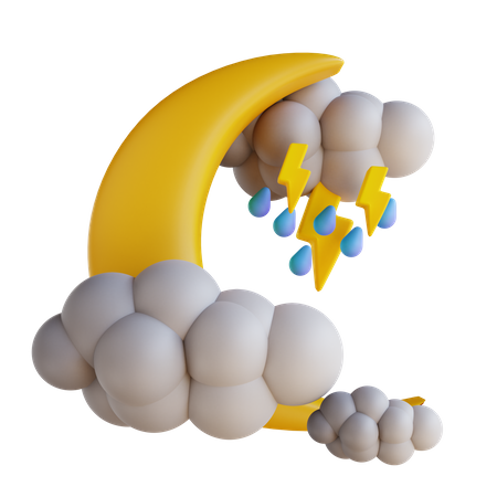 Nuage de pluie lune avec éclairs  3D Illustration