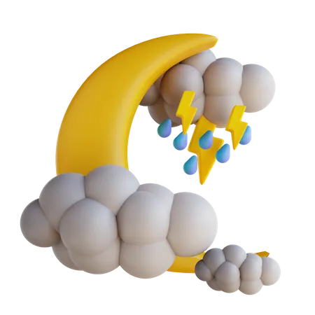 Nuage de pluie lune avec éclairs  3D Illustration