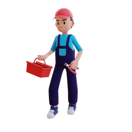 Plumber Holding Toolbox And Plier  3D Illustration