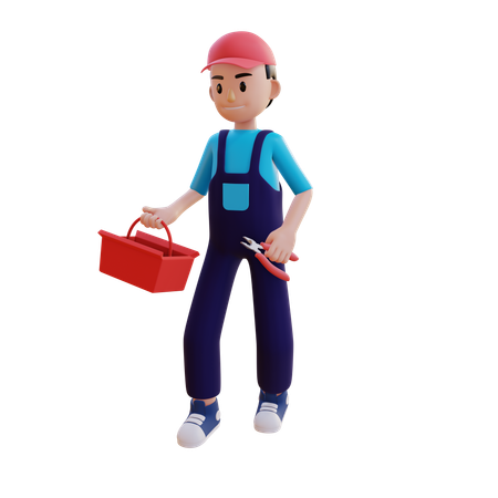 Plumber Holding Toolbox And Plier  3D Illustration