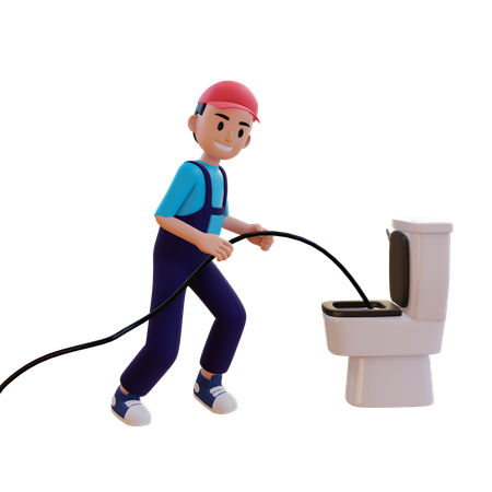 Plumber Repairing Commode With Wire  3D Icon