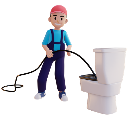 Plumber Repairing Commode With Wire  3D Illustration