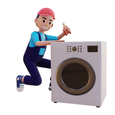 Plumber Repairing Washing Machine  3D Icon