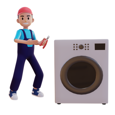 Plumber Repairing Washing Machine Repair With Plier  3D Illustration
