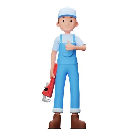 Plumber Showing Thumbs Up  3D Illustration