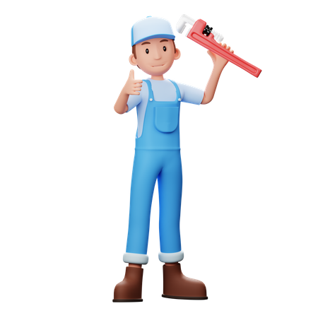 Plumber Showing Thumbs Up  3D Illustration