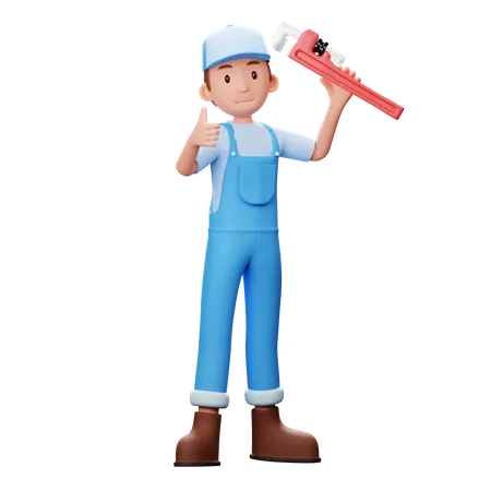 Plumber Showing Thumbs Up  3D Illustration
