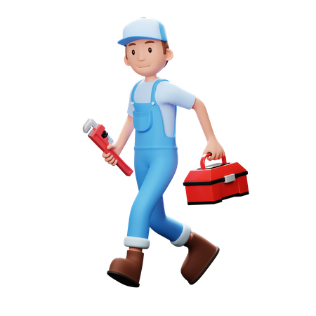 Plumber With Toolbox  3D Illustration