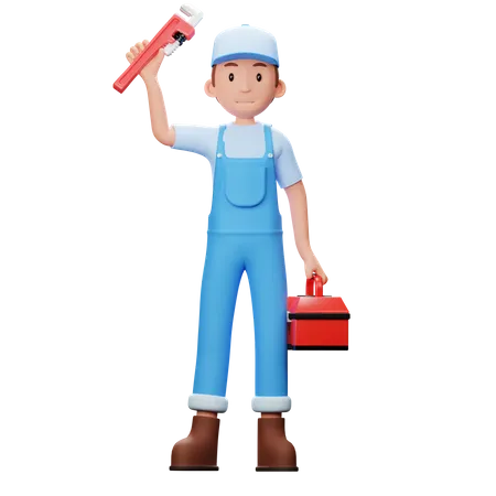 Plumber With Toolbox  3D Illustration