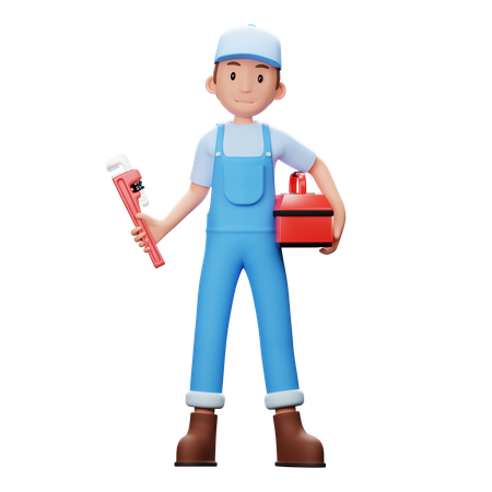 Plumber With Toolbox  3D Illustration