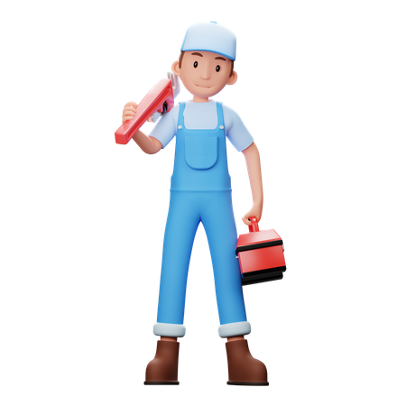Plumber With Toolbox  3D Illustration