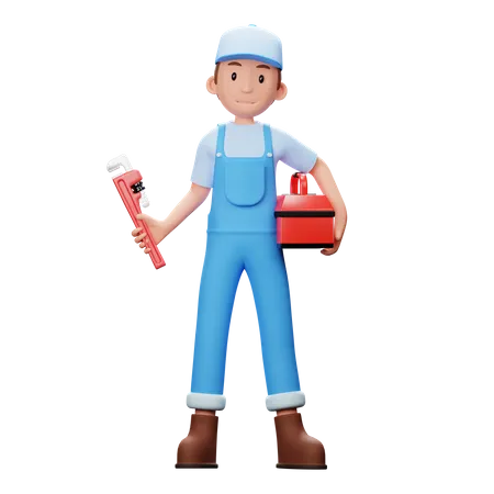 Plumber With Toolbox  3D Illustration