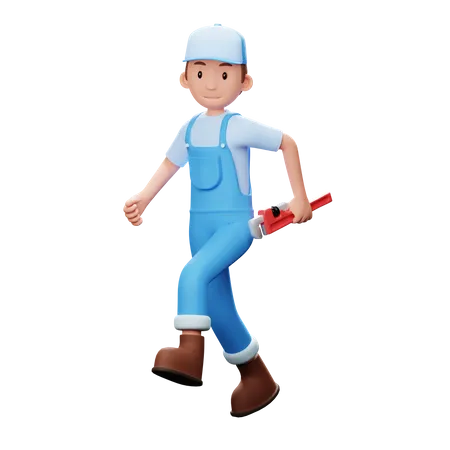 Plumber With Wrench  3D Illustration