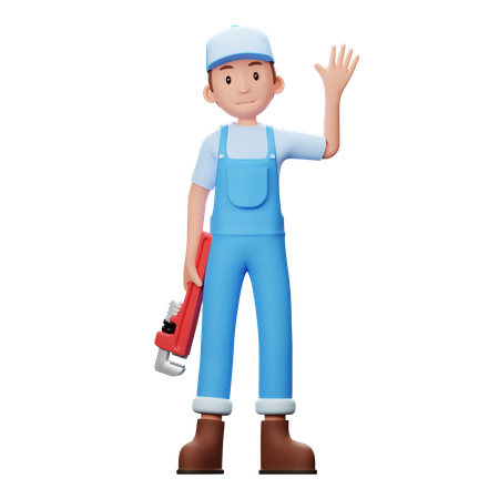 Plumber With Wrench  3D Illustration