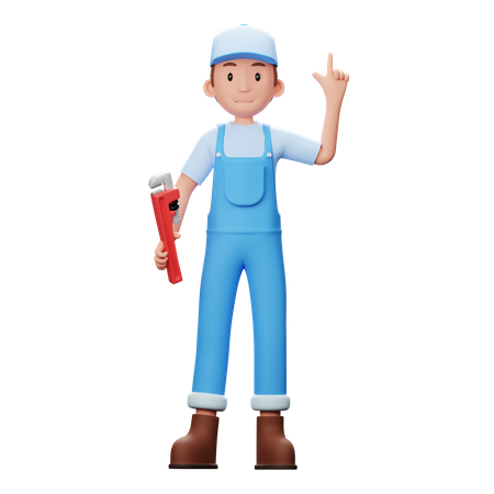 Plumber With Wrench  3D Illustration