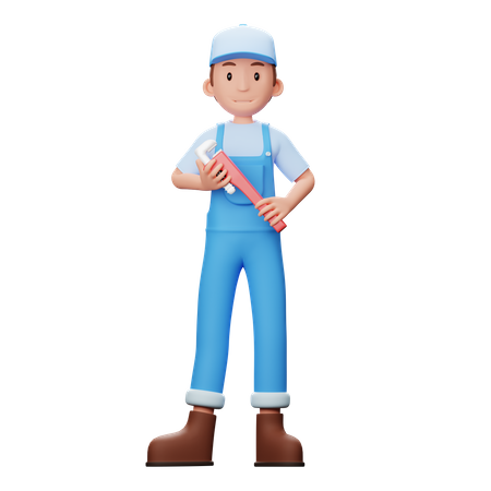 Plumber With Wrench  3D Illustration