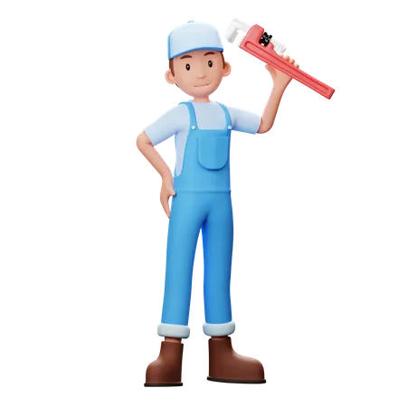 Plumber With Wrench  3D Illustration