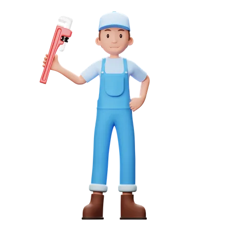 Plumber With Wrench  3D Illustration