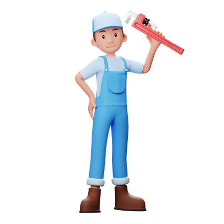 Plumber With Wrench  3D Illustration