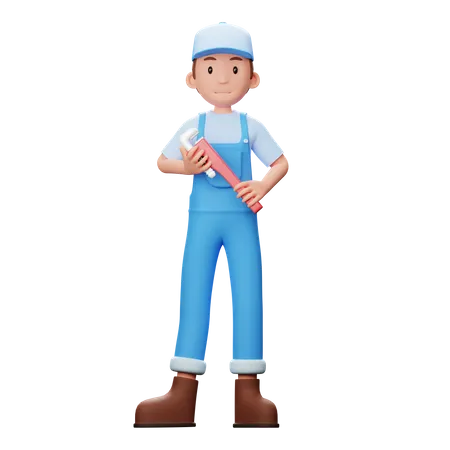 Plumber With Wrench  3D Illustration