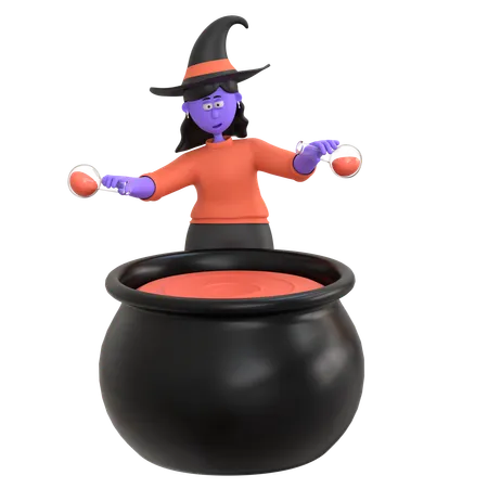 Poción de mezcla de niña de halloween  3D Illustration