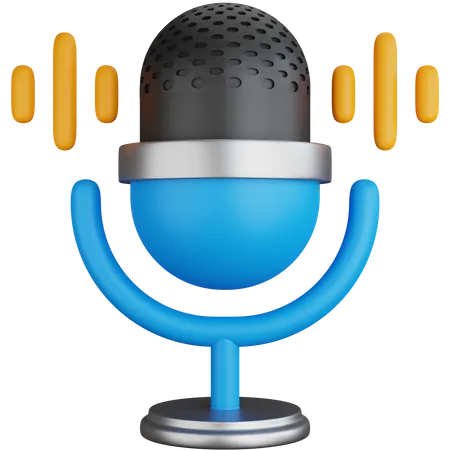 3 D Icon Illustration Podcast Microphone With Sound Waves 3D Icon