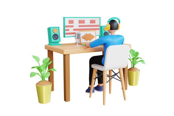 Podcast Editor  3D Illustration