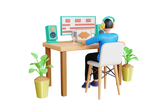 Podcast Editor  3D Illustration