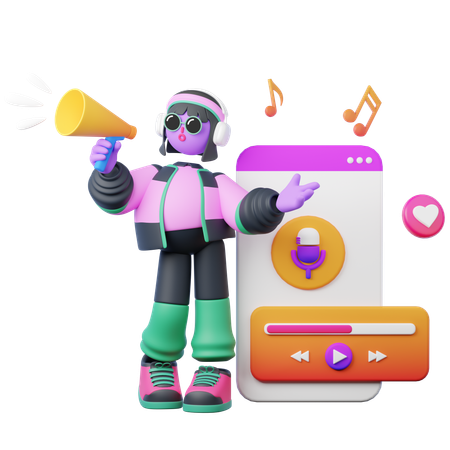 Podcast-Werbung über soziale Medien  3D Illustration