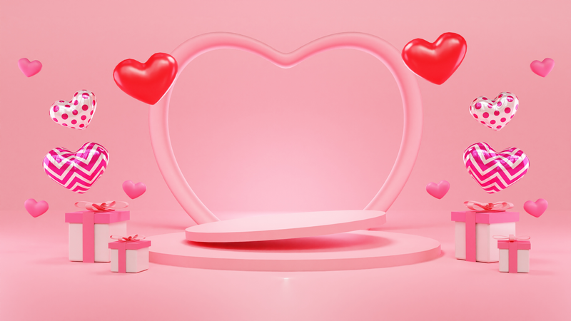 Podio de adorno de san valentín  3D Illustration