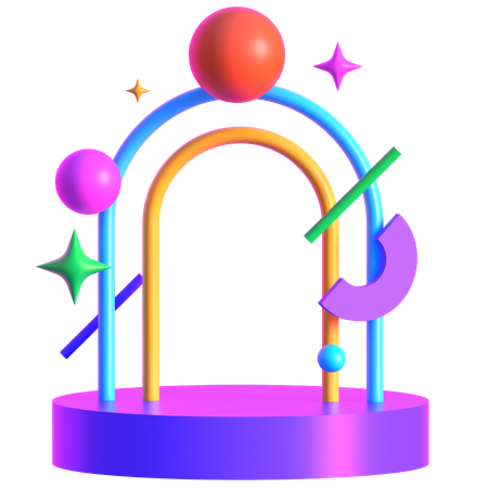 Podio de arco de colores de neón retro futurista  3D Icon