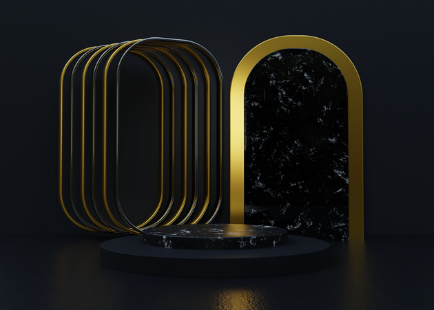 Podio de lujo negro y dorado  3D Illustration