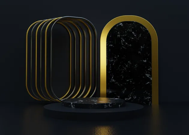 Podio de lujo negro y dorado  3D Illustration