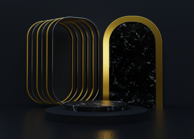 Pódio de luxo preto e dourado  3D Illustration