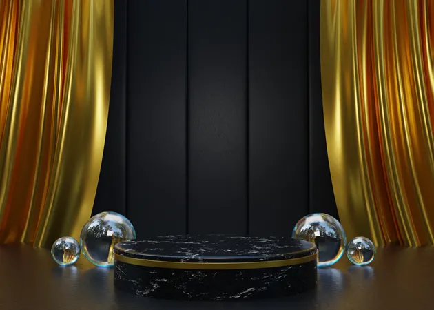 Pódio de luxo preto e dourado  3D Illustration