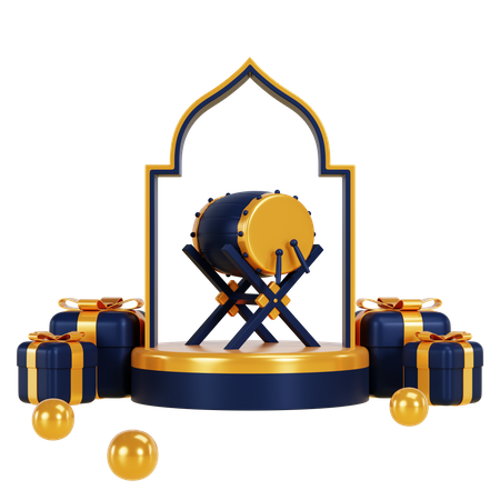Podio de ramadán con bedug y regalo  3D Icon