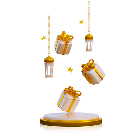 Podio De Ramadán Con Caja De Regalo  3D Icon