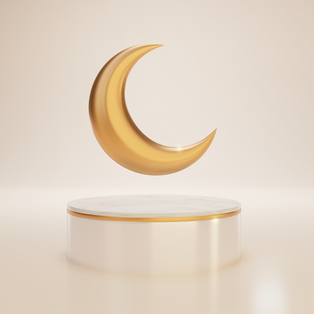 Podio de Ramadán con media luna  3D Illustration