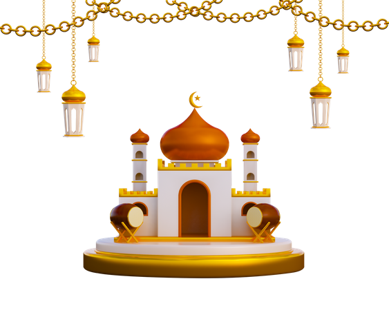 Podio De Ramadán Con Mezquita  3D Illustration