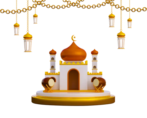 Podio De Ramadán Con Mezquita  3D Illustration
